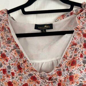 Suzanne Betro Floral Ruffle Top - Red, Pink, Gray